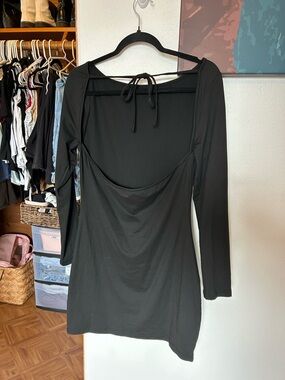 Black Long-Sleeve Tie-Back Mini Dress